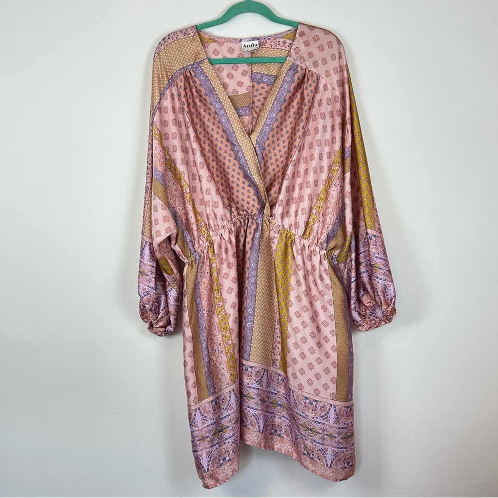 ARULA Pink and Purple Patterned Midi Dress